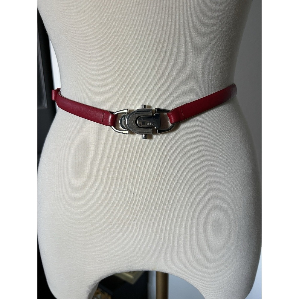 LAUREN RALPH LAUREN Belt Red Leather Adjustable Medium Silver Engraved Buckle